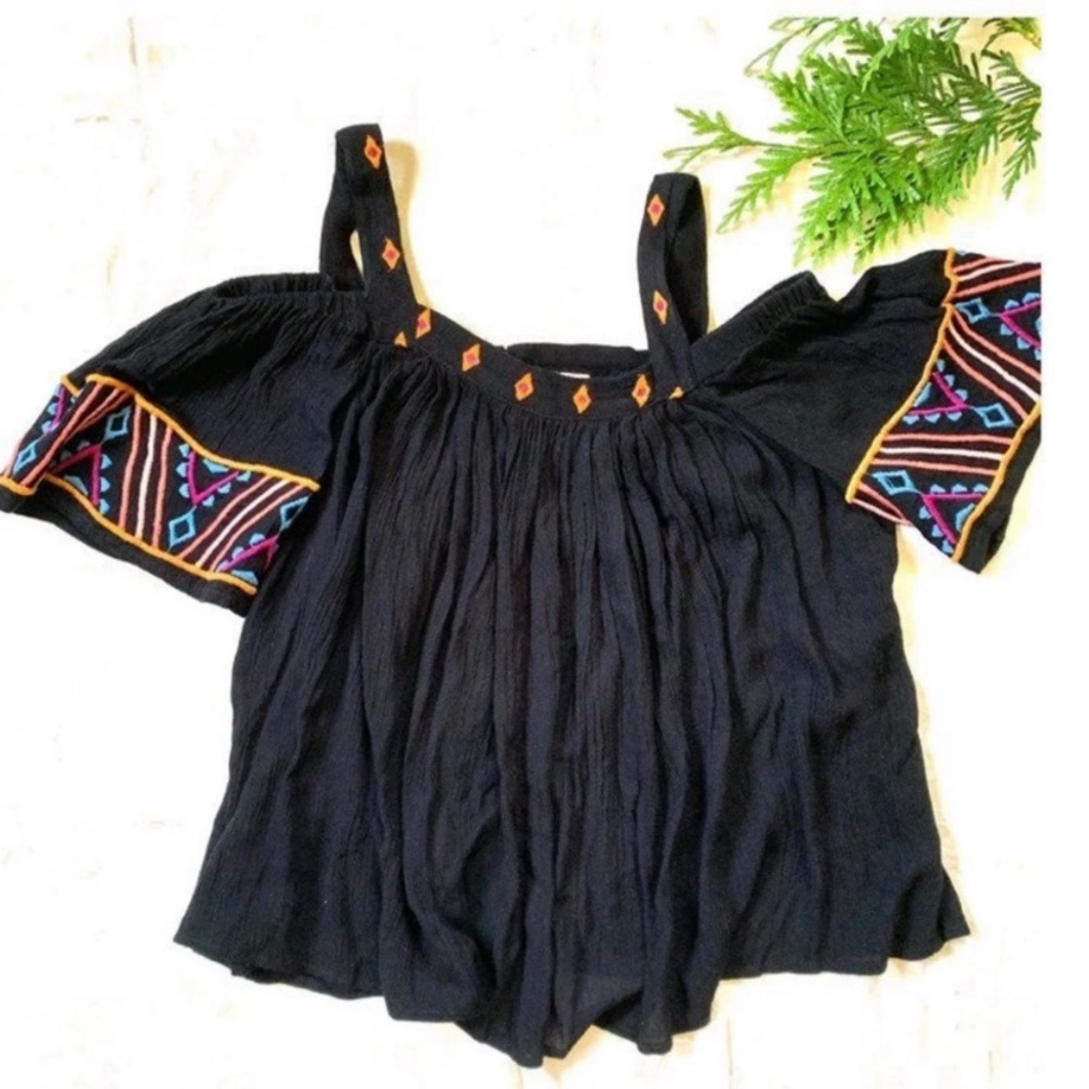 Flash Sale Japna Blouse Black Cold Shoulder Boho Style Blouse Size S